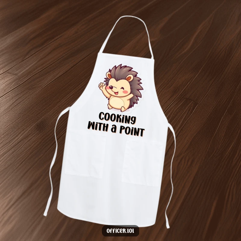 Funny Apron: Playful hedgehog gives a cheerful salute with its paws, ideal for kitchen fun and protection.