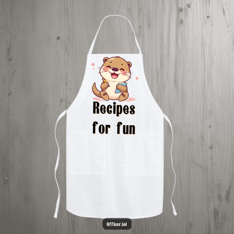Funny Otter Apron: An enthusiastic otter character writes notes, ideal for keeping track of recipes or cooking tasks with a humorous flair.
