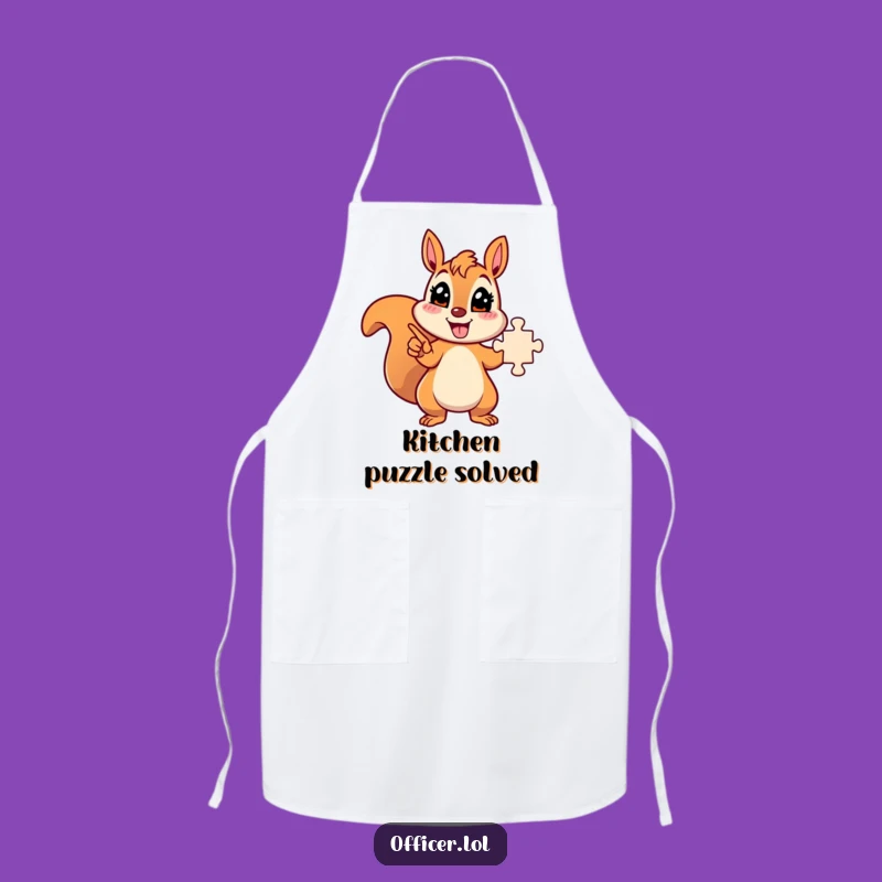 Funny Solved Puzzle Squirrel Apron: Energetic Character Kitchen Wear, Clever Funny Gift