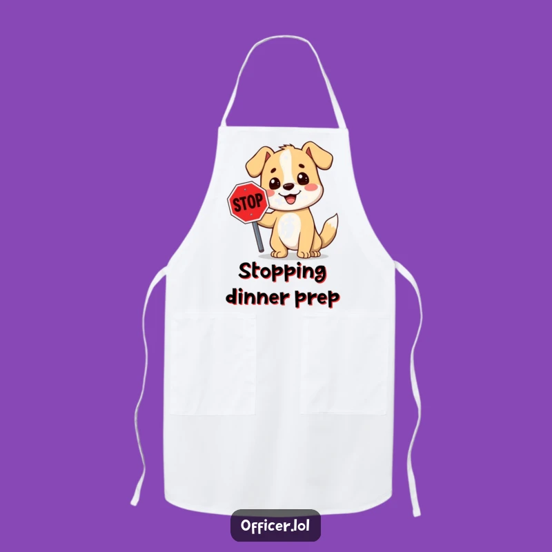Funny Stop Sign Dog Apron: Cook Up Laughs With This Smiling Cartoon Canine Chef