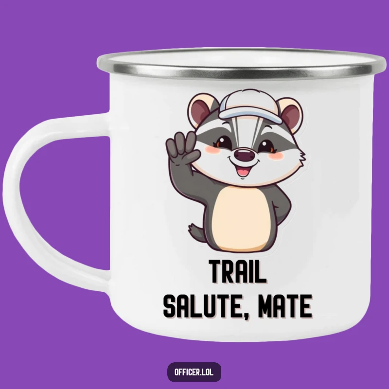 Funny Badger Salute Camping Mug: Adventure with Humor, Outdoor Gift!