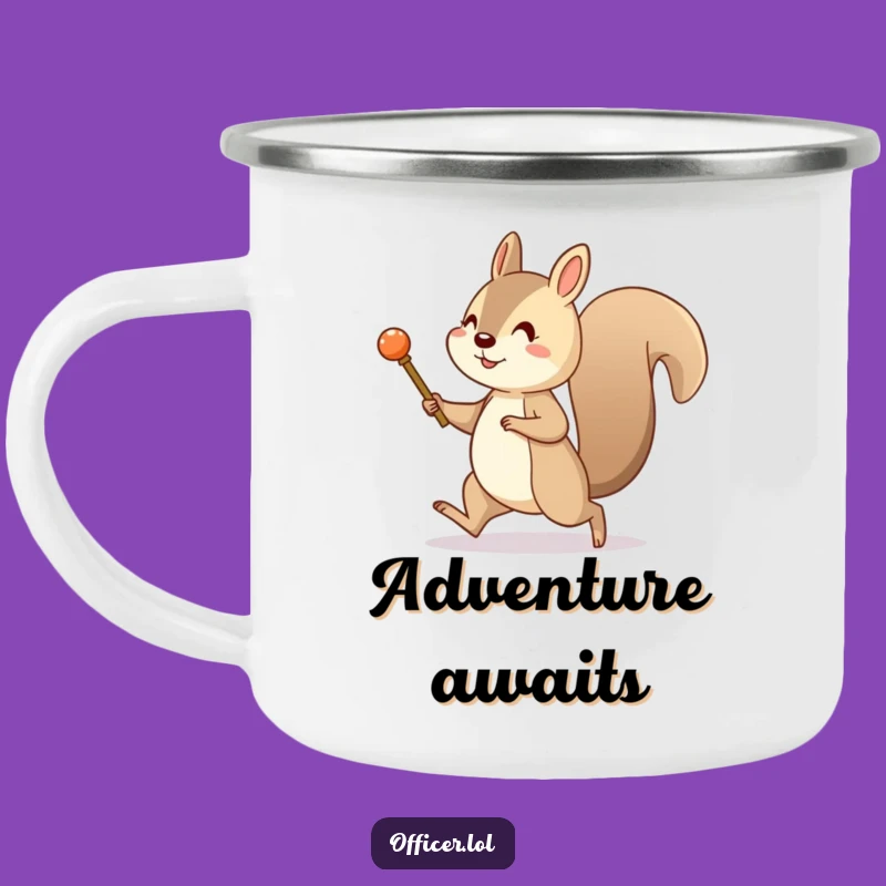 Funny Squirrel Enamel Mug: Marching Outdoors, Rugged Funny Gift
