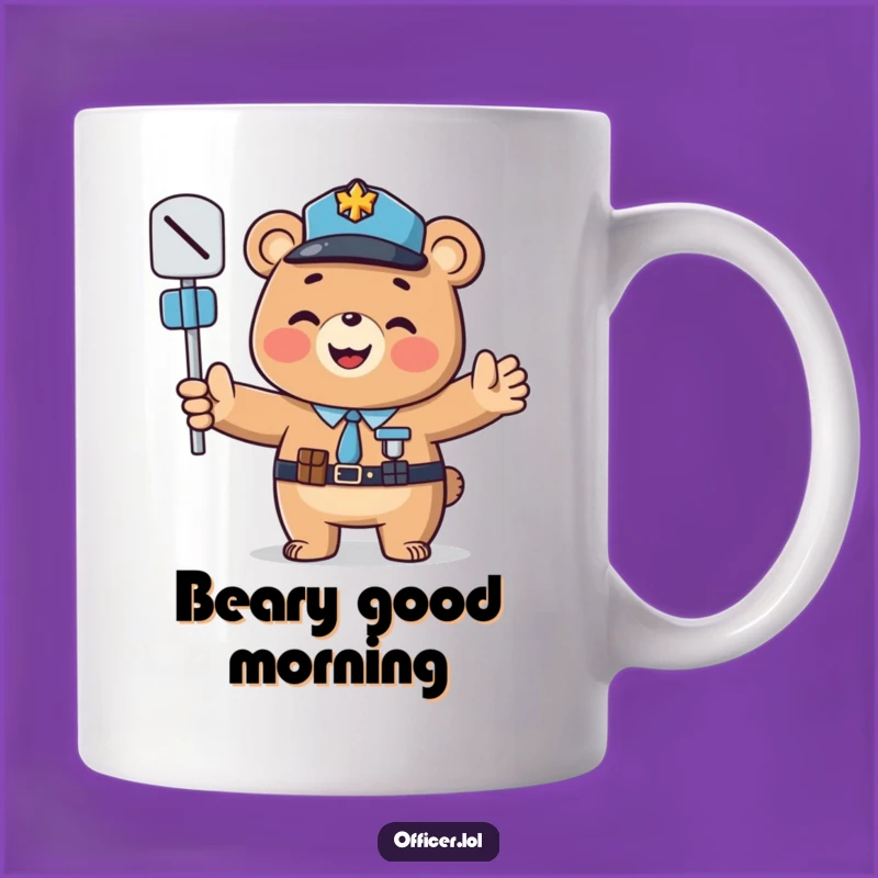 Funny Bear Officer Mug: Directing Smiles with Cheerful Traffic Control!