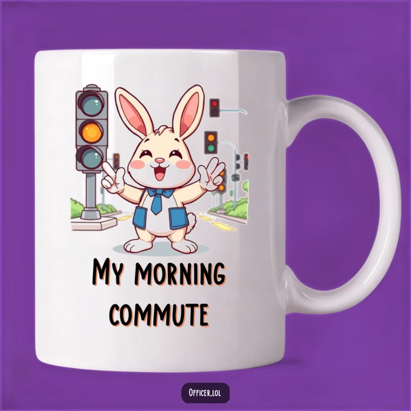 Funny Bunny Traffic Control Mug: Cheerful Bunny's Gestures Make a Hilarious Gift