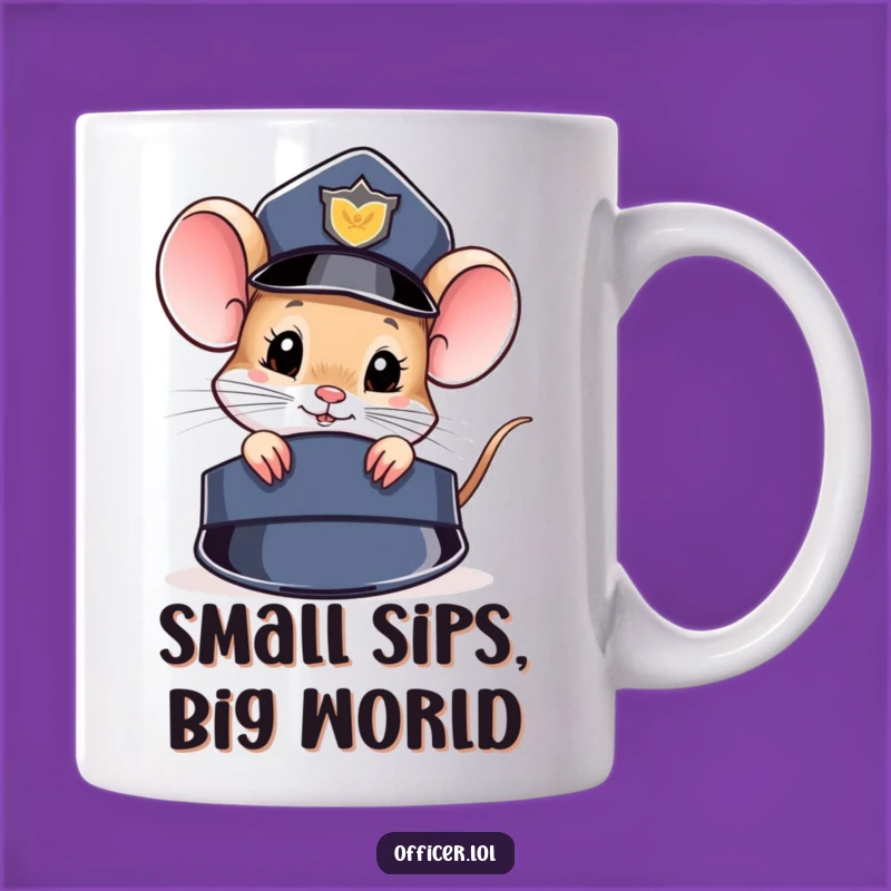 Funny Mouse Cop Hat Mug: Curious Peek from a Tiny Detective Gift