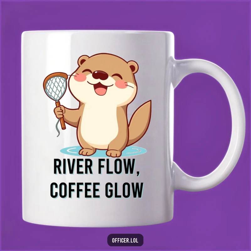 Funny Otter Catch Mug: Joyful Triumph with a Net-Holding Otter Gift