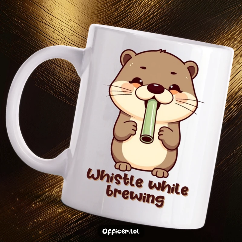 Cheerful otter blowing a whistle with a huge grin, radiating happiness and energy, perfect for fun-loving individuals.