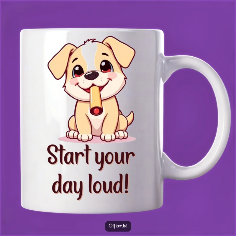 Funny Puppy Whistle Mug: Cheerful Character, Hilarious Grin, Perfect Gift