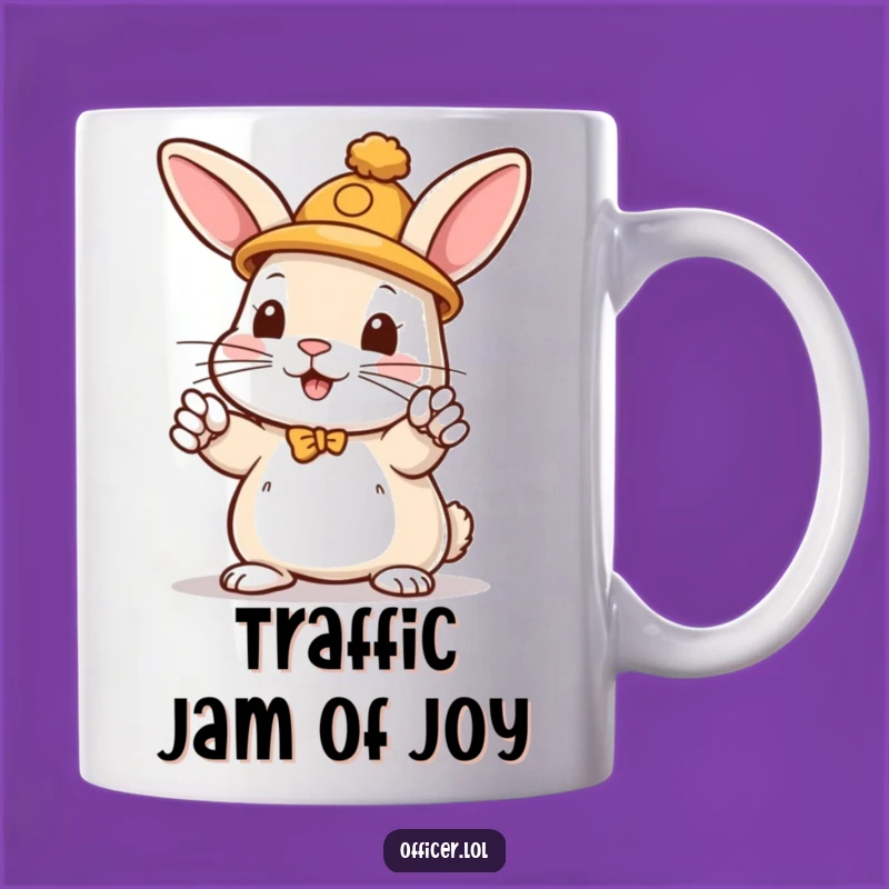 Funny Rabbit Traffic Director Mug: Playful Hatted Bunny for Your Desk, Perfect Funny Gift!