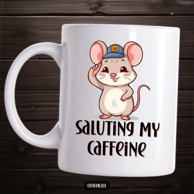 Funny tiny mouse character saluting with a tiny hat and a proud smile, cute and proud.