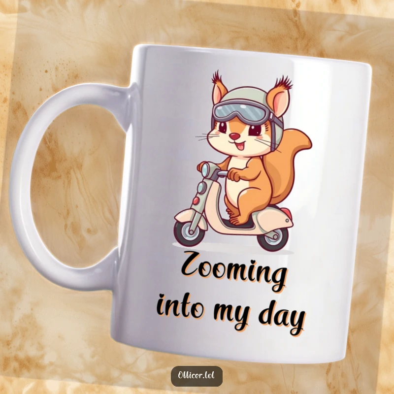 Funny determined squirrel wearing a helmet and goggles, speeding on a tiny scooter, embodying adventurous spirit.