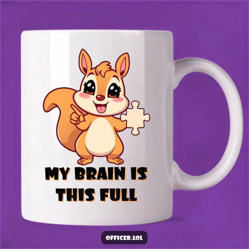 Funny Solved Puzzle Squirrel Mug: Energetic Character Design, Brilliant Funny Gift