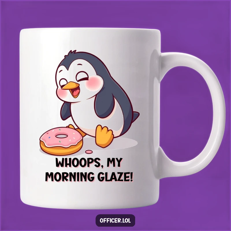 Funny Penguin Donut Mishap Mug: Goofy Bird Tripping, Hilarious Gift Idea