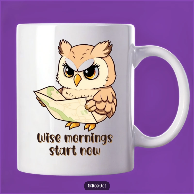 Funny Owl Map Mug: Wise Explorer Study Gift, Cheerful Bird Coffee Cup