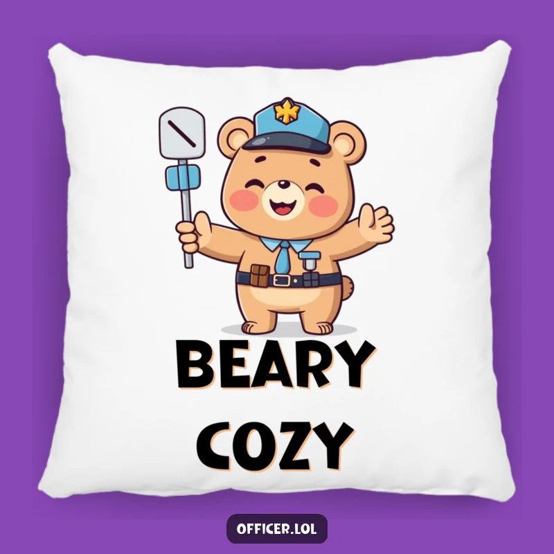 Funny Bear Officer Pillow: Snuggle with Friendly Guidance and Cozy Comfort!