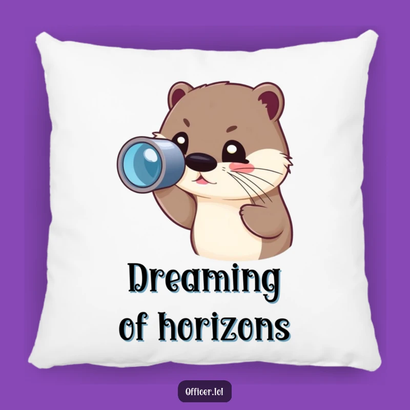 Funny Otter Spyglass Pillow: Cozy Explorer Character, Comforting Humorous Gift