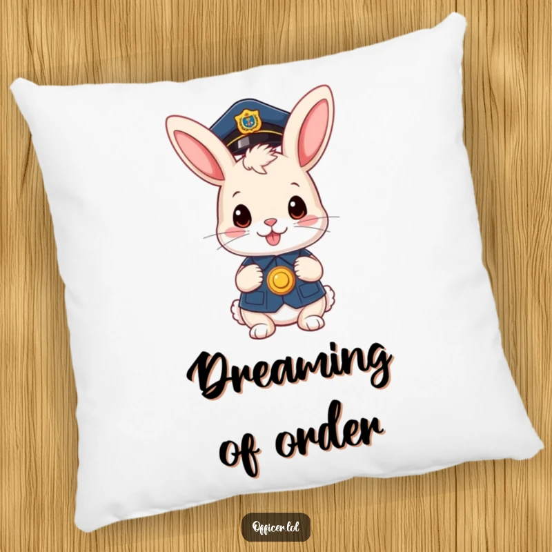 Funny pillow: A cute bunny officer with a badge, soft and funny gift for relaxation.
