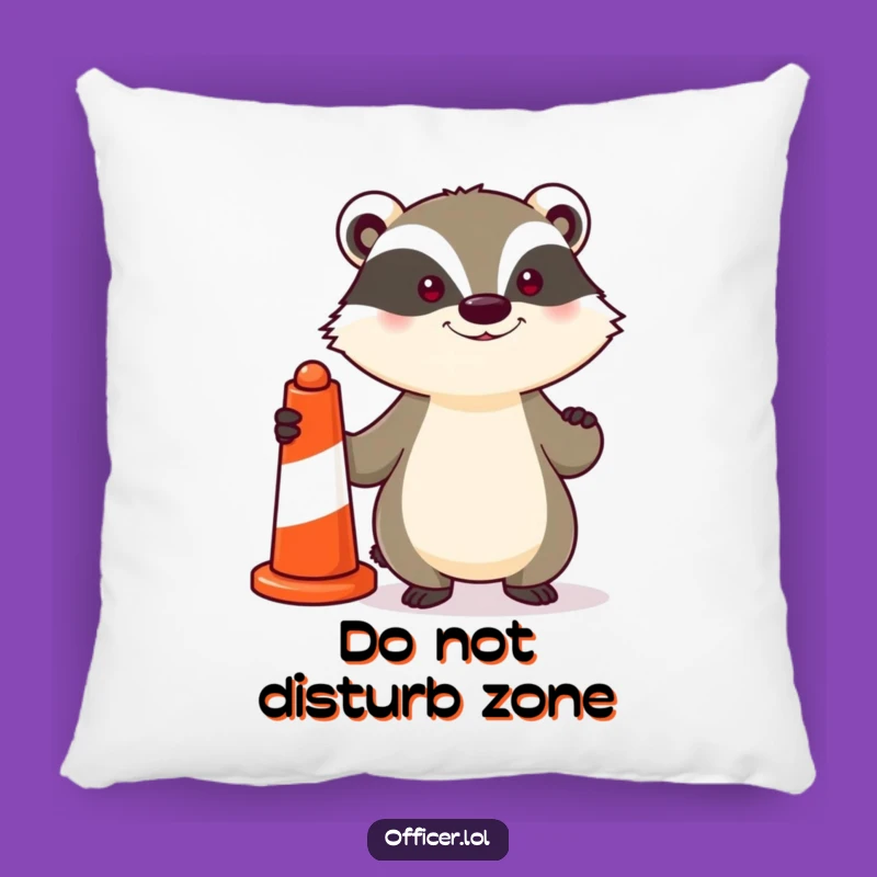 Funny Pillow: Determined Badger with Traffic Cone - Cozy & Proud Accent