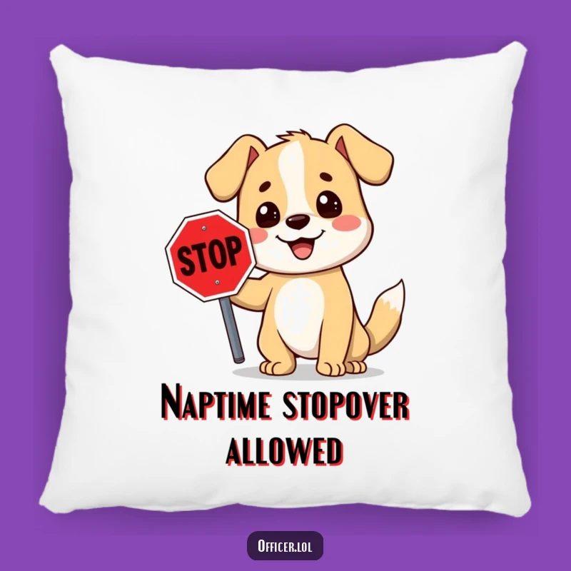 Funny Stop Sign Dog Pillow: Cuddle Up With This Smiling Cartoon Canine Comfort