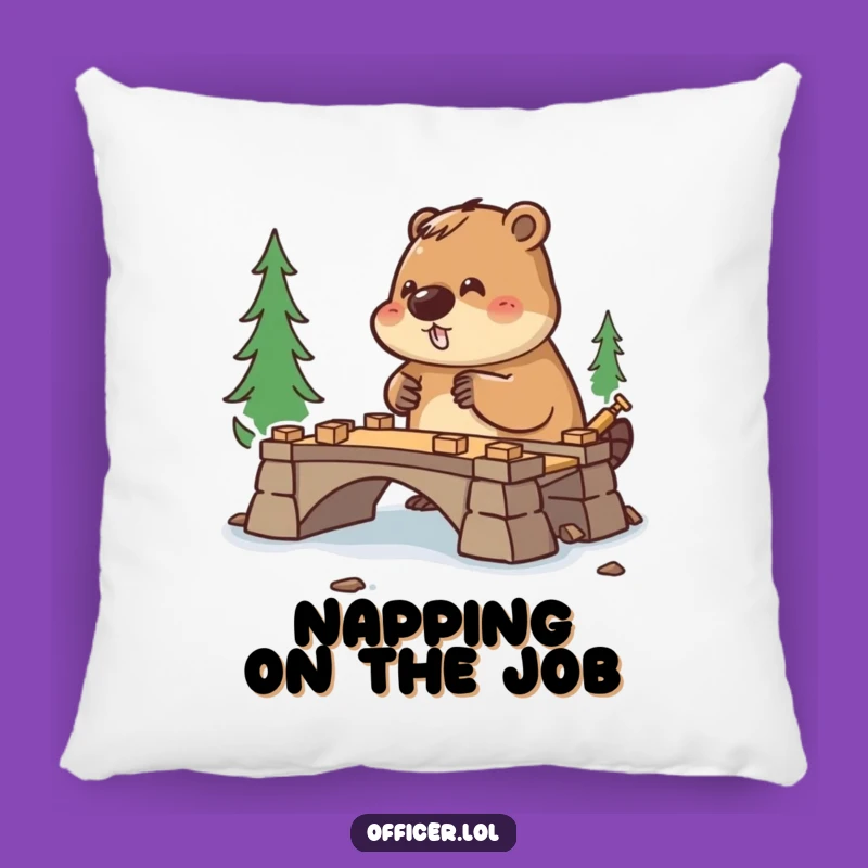 Funny Beaver Pillow: Comfy Construction Cushion, Diligent Animal Decor Gift
