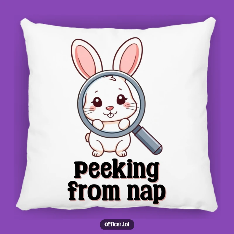 Funny Pillow: Shy Rabbit with Magnifying Glass - Cozy & Curious Accent