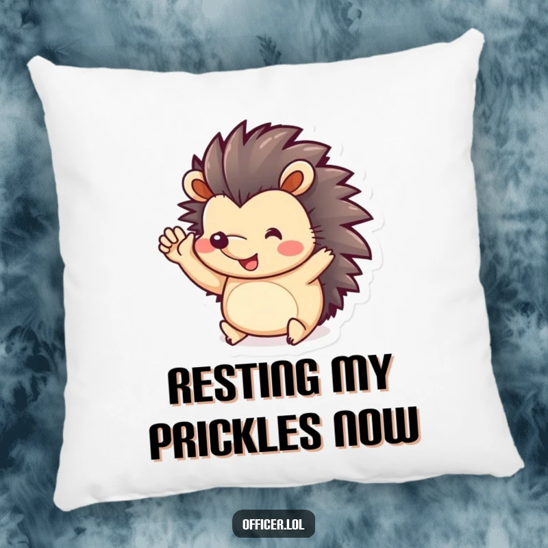 Funny Pillow: Soft cushion featuring a cheerful hedgehog offering a tiny-paw salute, adding playful comfort.