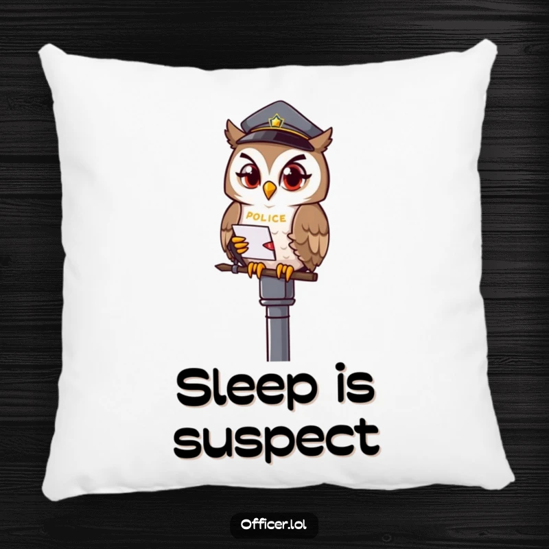 Funny owl officer pillow, soft cushion with a winking owl on a lamppost, perfect for cozy spots.