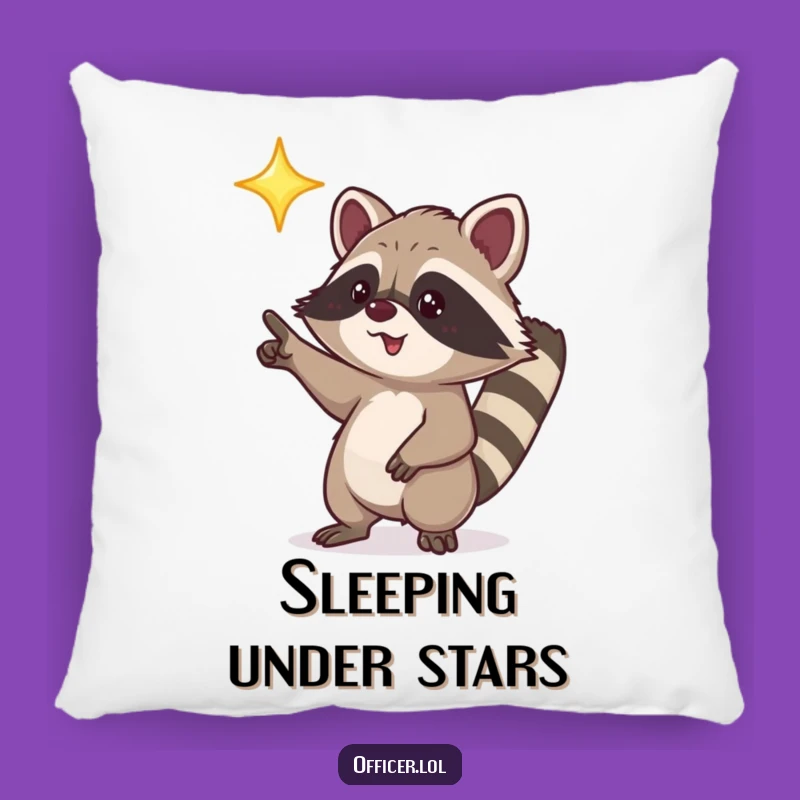 Funny Raccoon Star Pillow: Cozy Pointer Character, Comforting Humorous Gift