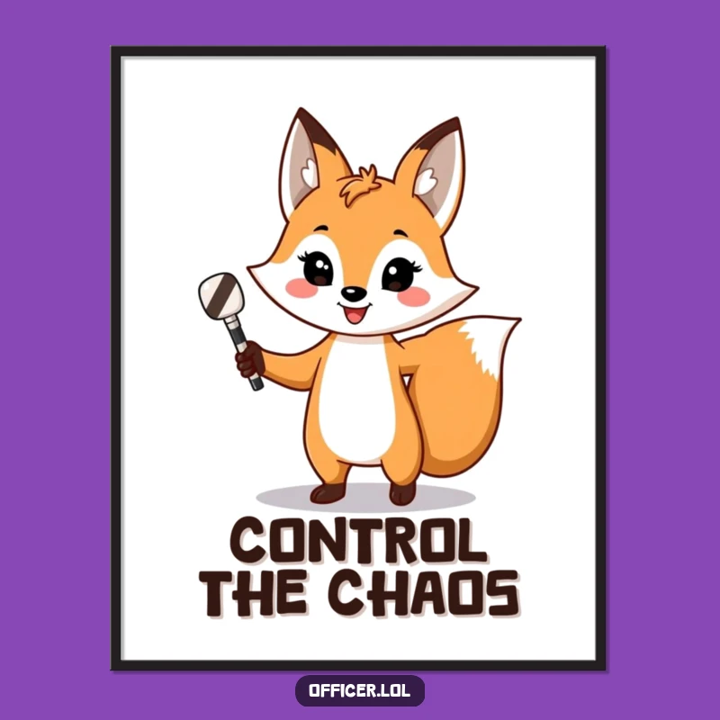 Funny Fox Traffic Director Digital Art: Confident Control Wall Decor, Instant Funny Gift
