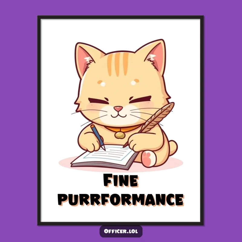 Funny Cat Digital Art - Diligent Writer Character, Instant Humorous Decor Gift