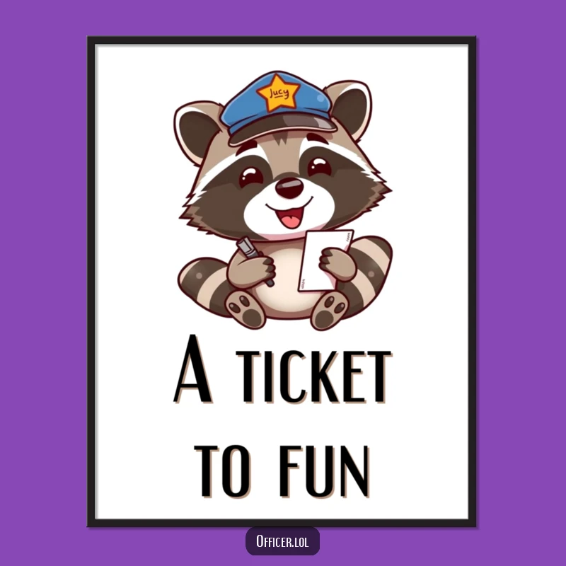Funny Raccoon Officer Digital Art Print: Decorate with Enthusiasm and Instant Cheer