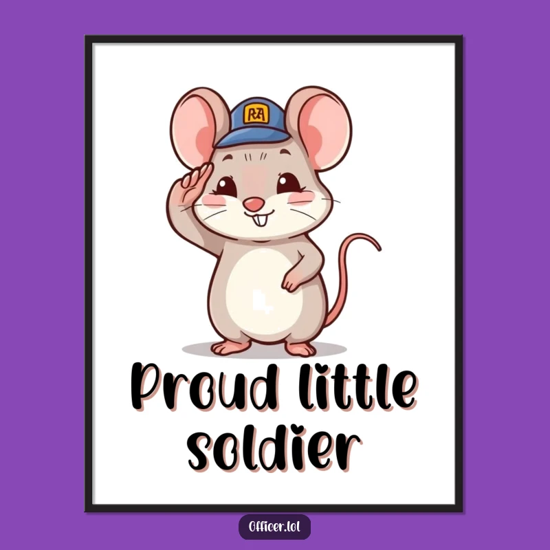Funny Saluting Mouse Digital Art: Tiny Hat Character Printable, Adorable Funny Gift