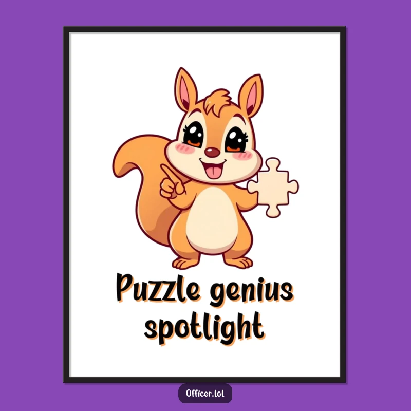 Funny Solved Puzzle Squirrel Digital Art: Energetic Character Printable, Clever Funny Gift