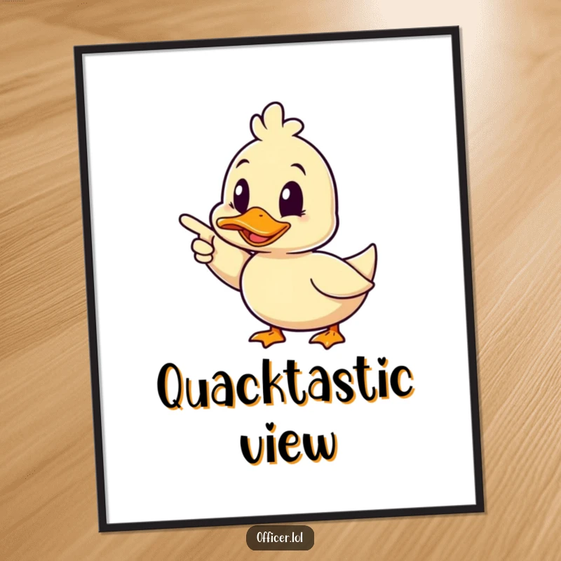 Funny duck digital art print, a happy duck pointing forward decisively and winking, perfect for download and cheerful wall decor.