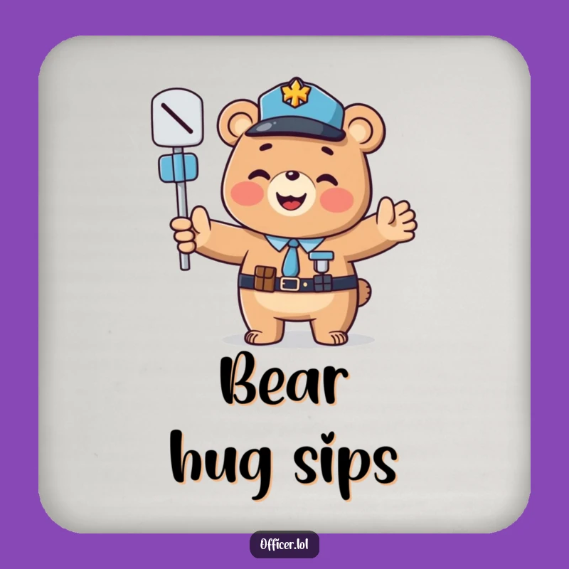 Funny Bear Officer Coasters: Protect Surfaces with Cheerful Authority!