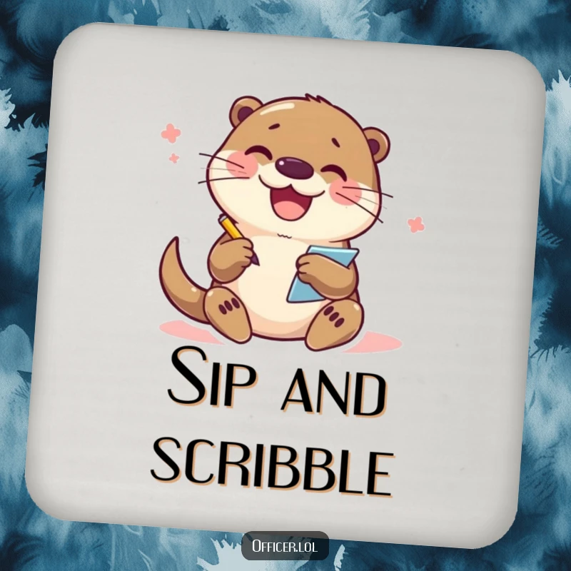 Funny Otter Coaster: An enthusiastic otter character writes notes, adding a humorous and organized accent to protect your surfaces.