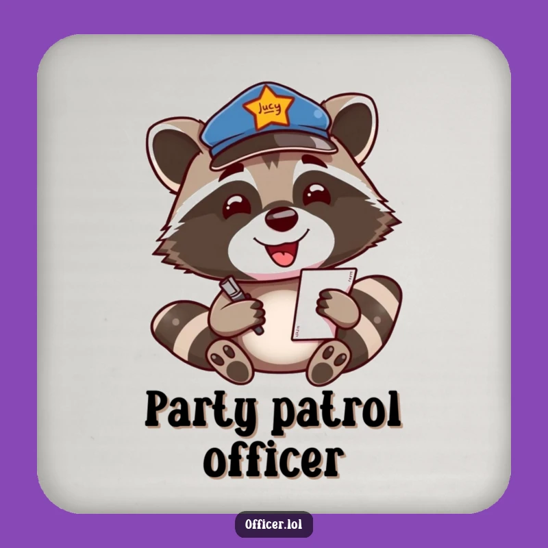 Funny Raccoon Officer Coaster: Protect Surfaces with Enthusiastic Patrol