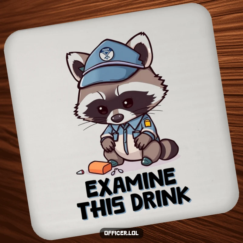 Funny raccoon officer coasters, set of 4, featuring a curious raccoon design, decorative and protective.