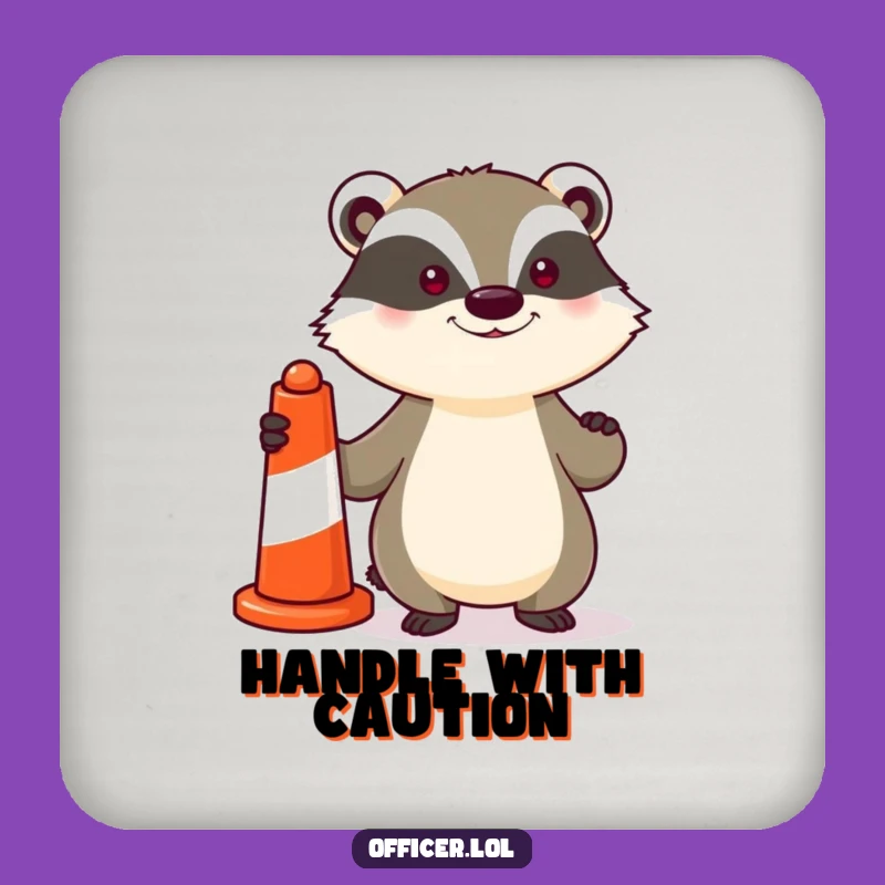 Funny Drink Coaster: Determined Badger with Traffic Cone - Protect Surfaces!