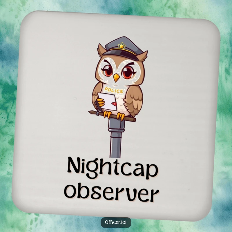 Funny owl officer coasters, set of 4, featuring a winking owl design, decorative and protective.