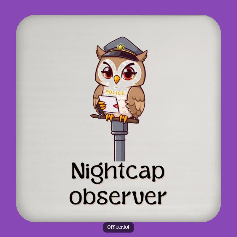Funny Owl Officer Coasters (Set of 4) - Protect Surfaces with Nocturnal Wisdom
