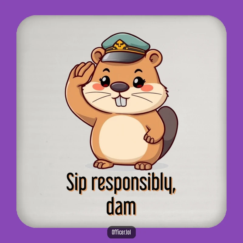 Funny Beaver Salute Coaster: Determined Protection - Hilarious Tabletop Gift