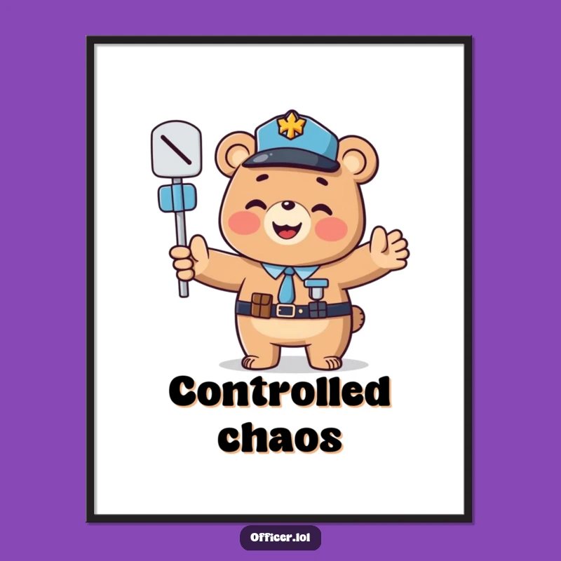 Funny Bear Officer Poster: Charming Traffic Control Art for Your Walls!