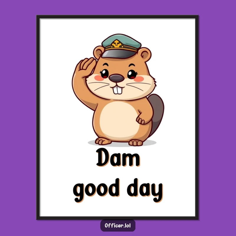 Funny Beaver Salute Poster: Determined Grin Art Print - Hilarious Woodland Decor Gift