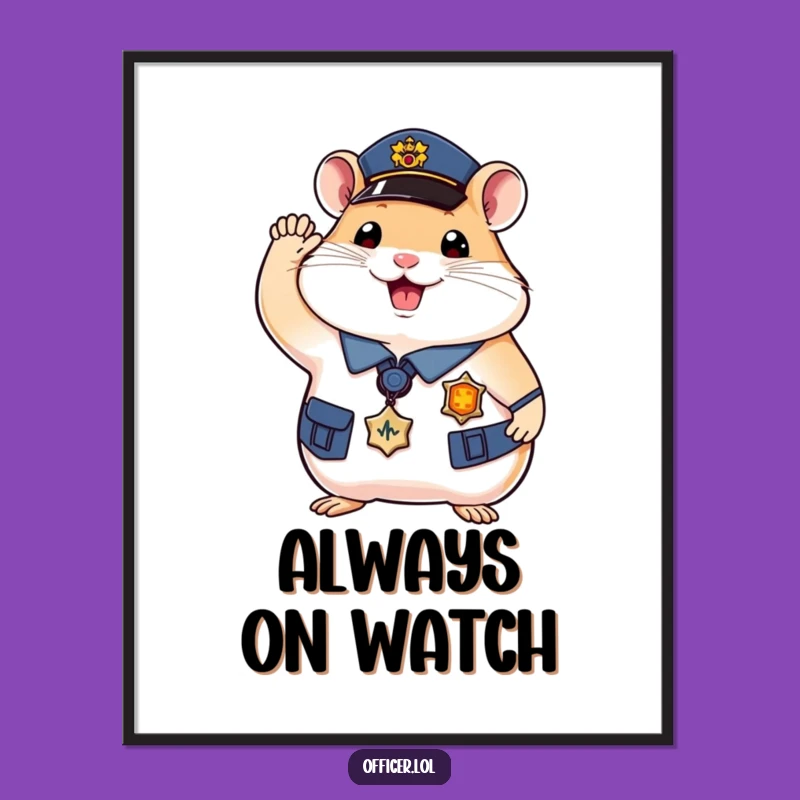 Funny Hamster Officer Poster - Adorable Wall Art for a Touch of Lawful Humor