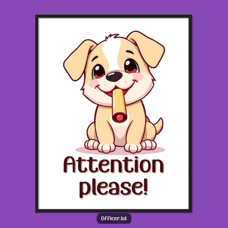 Funny Puppy Whistle Poster: Cheerful Art, Hilarious Vibes, Wall Decor Gift