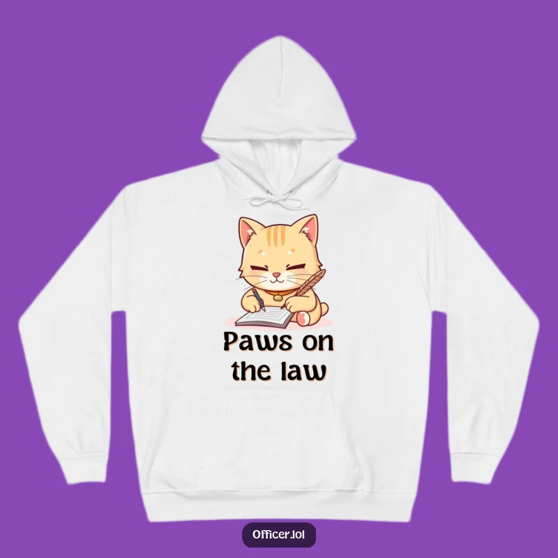 Funny Feline Officer Hoodie - Diligent Writer Character, Cozy & Hilarious Gift