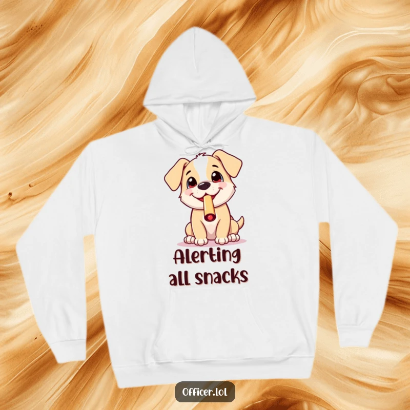 Funny hoodie featuring a cheerful puppy blowing a whistle with a big, excited grin, radiating warmth and playful energy.