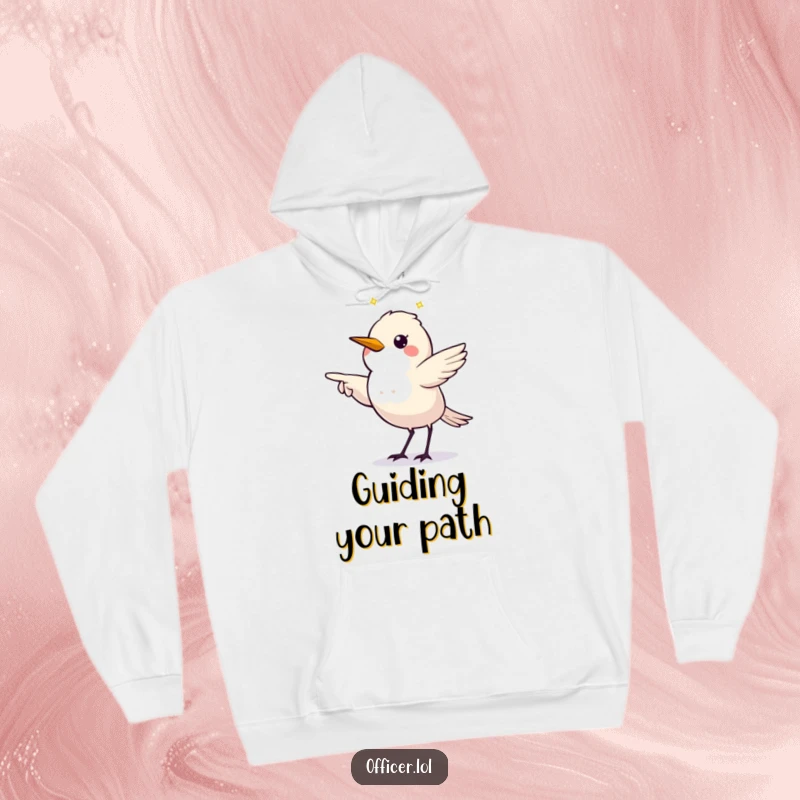 Funny hoodie featuring a twinkling starling offering a clear, directive pointing gesture, perfect for guidance.