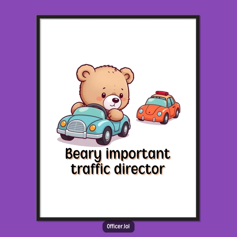 Funny Free Printable Wall Art: Bear Cub Toy Car Traffic Decor